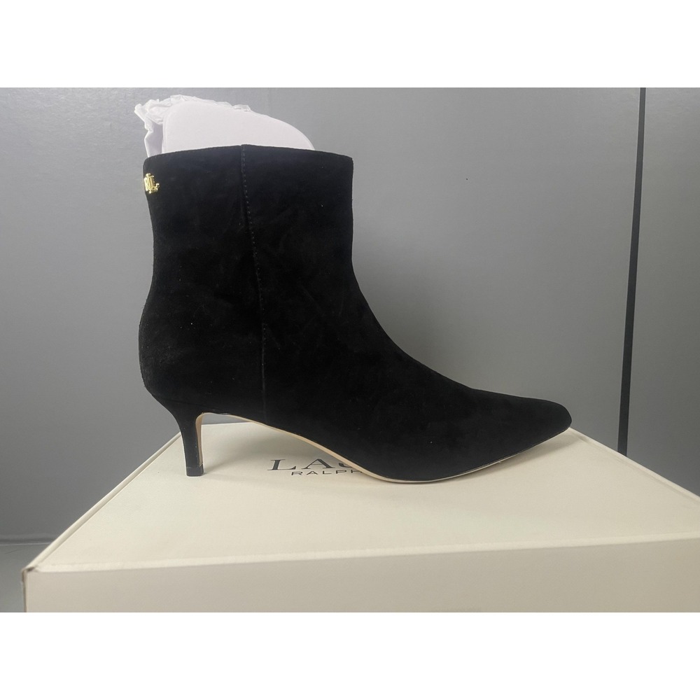 Lauren Ralph Lauren Boots Womens Size 8 Black Suede McKay Kitten Heel Ankle